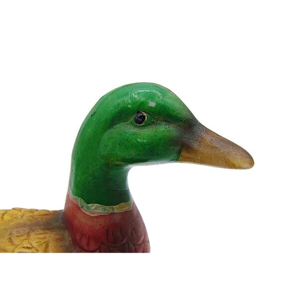 Vintage Ceramic Mallard Duck Figurine Green Orange Bright Wildlife Nature Decor - Picture 6 of 11